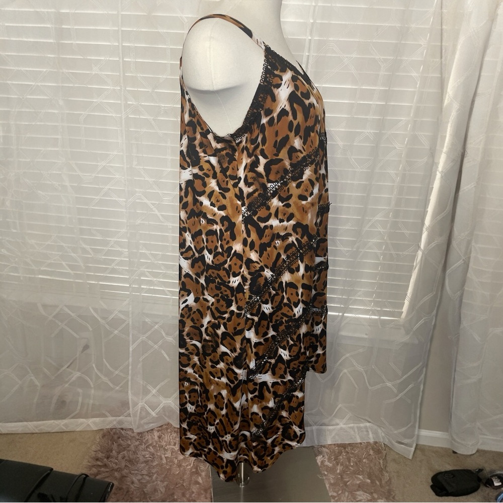 Kate & Mallory Dress Womens 3X Tan Black Sleeveless Animal Print High Low V Neck - Picture 3 of 10